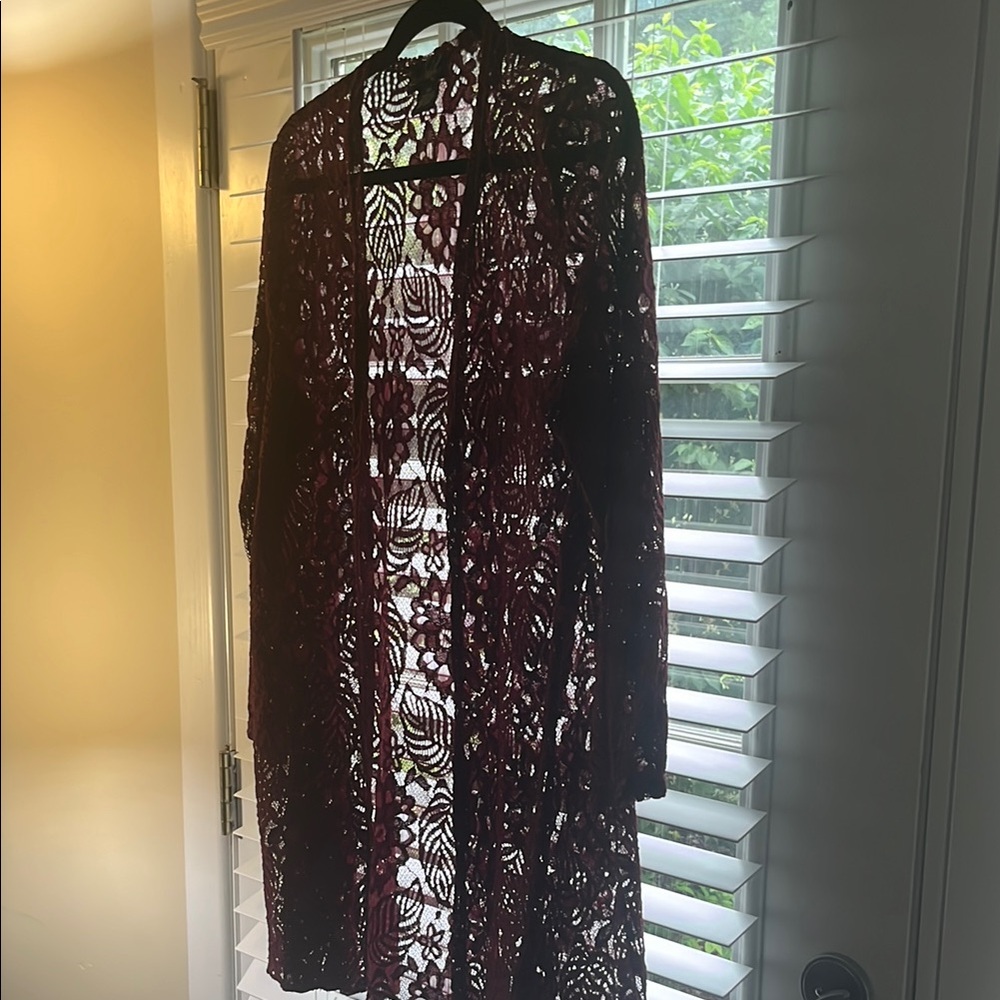 Boho Lace Cardigan in Maroon ☮️
